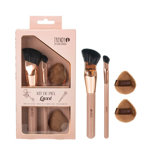 Kit de brochas de piel luxe trendy base y corrector
