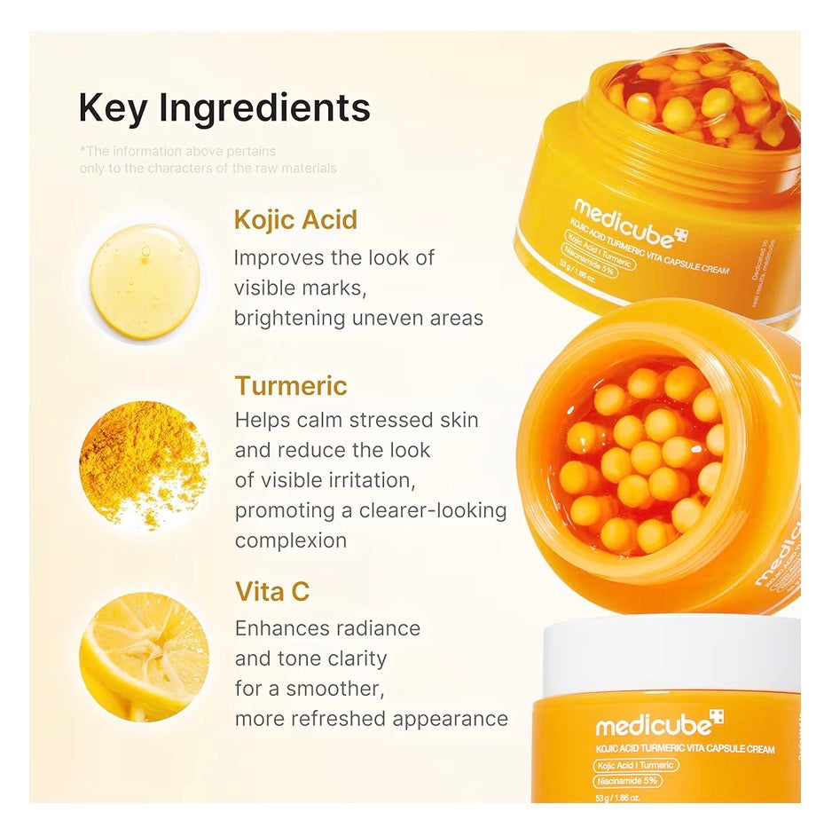 Crema medicube de cápsulas de ácido kojico, turmerico y niacinamida