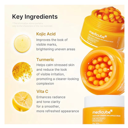 Crema medicube de cápsulas de ácido kojico, turmerico y niacinamida