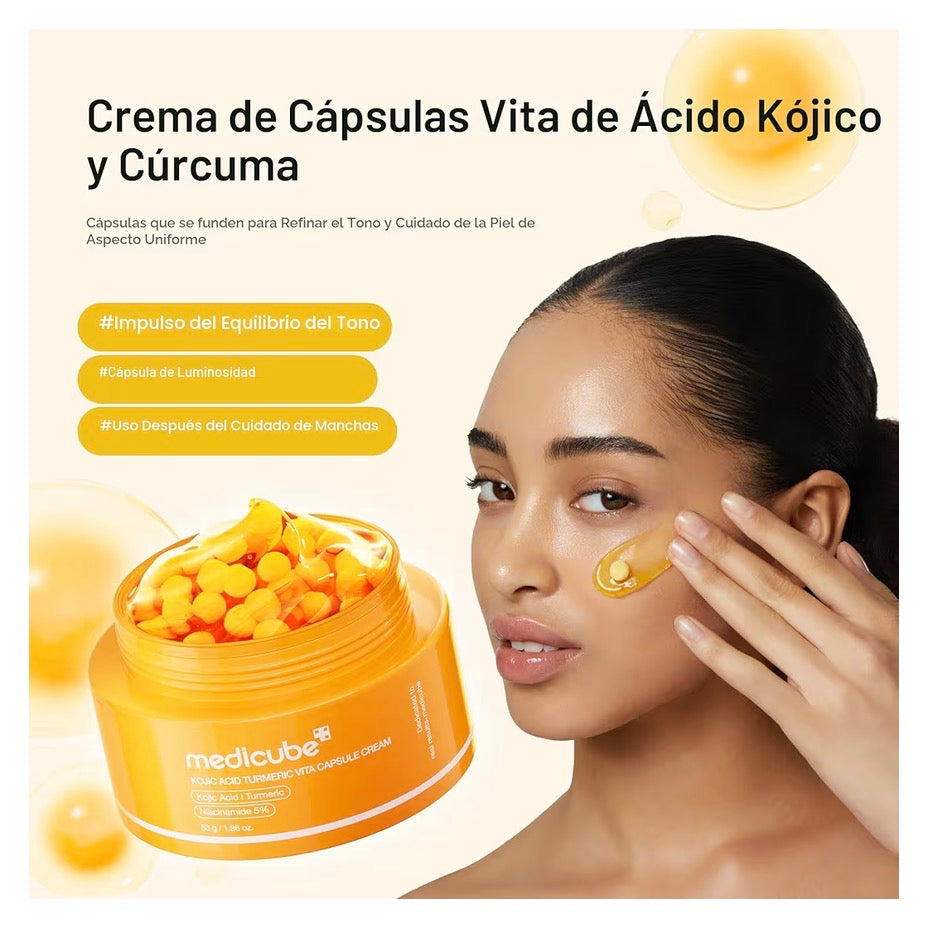 Crema medicube de cápsulas de ácido kojico, turmerico y niacinamida